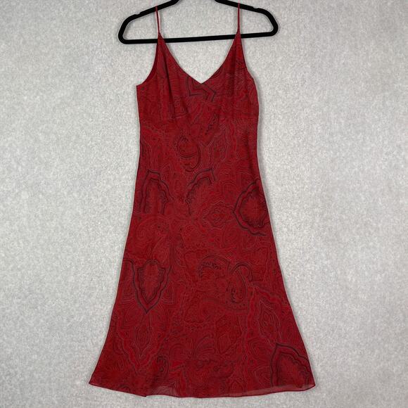 VTG Ann Taylor Red Paisley 100% Silk Slip Midi Dress Size 4 - Picture 1 of 8